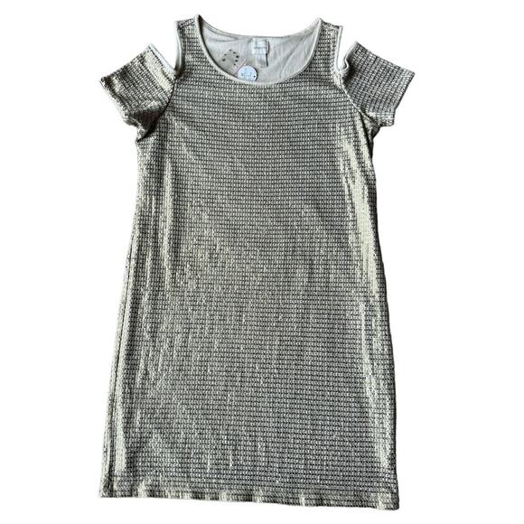 NWT Chicos Gold sequins Cold Shoulder short sleeved Dress size medium (1) - Picture 7 of 12